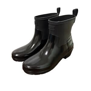 Hunter NWOT Refined Low Heel Biker Rubber Chelsea Rain Boots Outdoors Black Sz 7